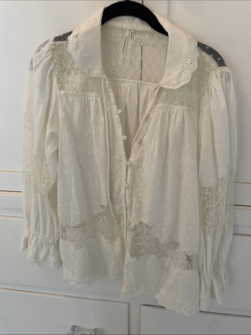 Anthropologie Cream Eyelet Lace Button-Front Blouse